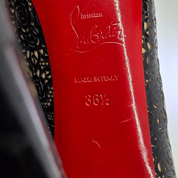 Christian Louboutin Two Tone Laser Cut Lace Patent And Leather Veramucha Peep To - Picture 3 of 11
